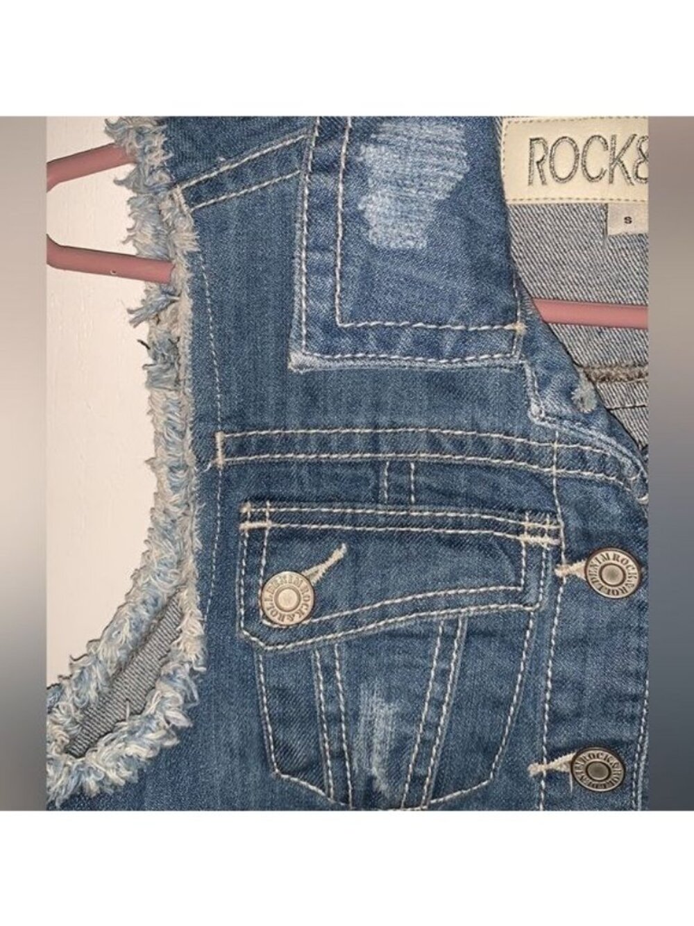 Rock & Roll Cowgirl Womens Denim Vest S Distressed Sleeveless Western Style With - Picture 6 of 11